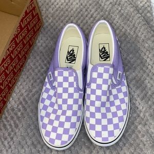 Size 10W Purple checkered slip on Vans